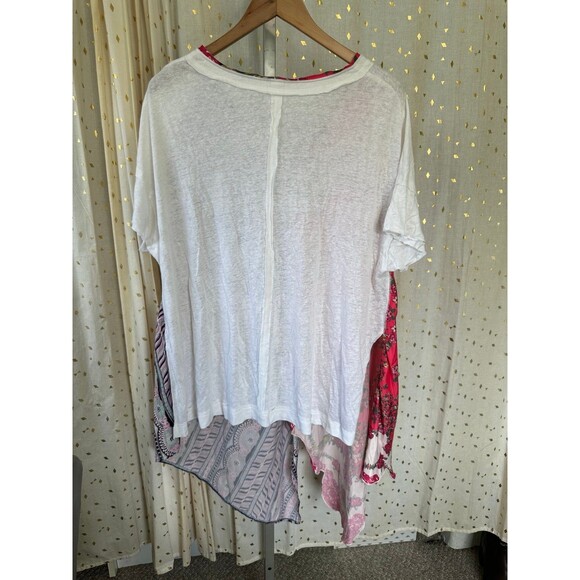 Free People Knot Me Floral Geometric Scarf Mix Media Tie-Front Blouse Top L - Picture 9 of 12